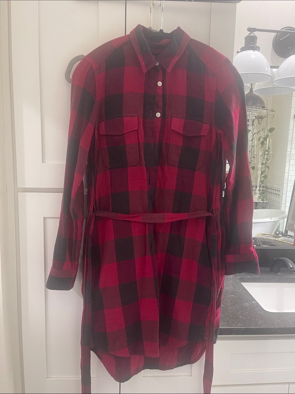 GAP Red and Black Plaid Shirt Dress